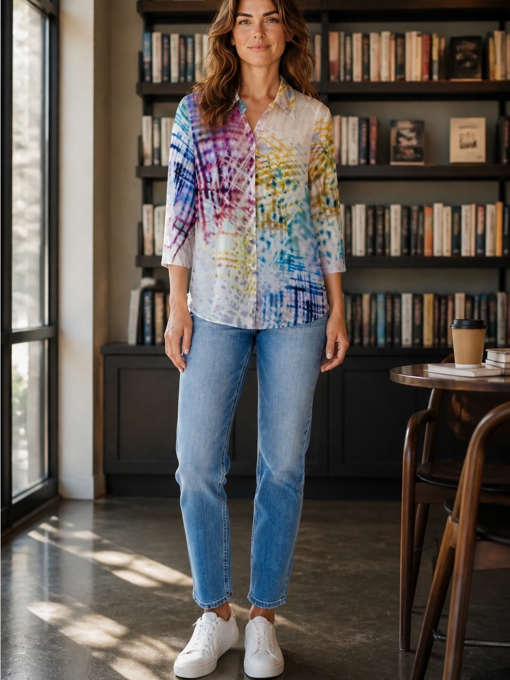 Women's Multi-Color Blouse with 3/4 Sleeve